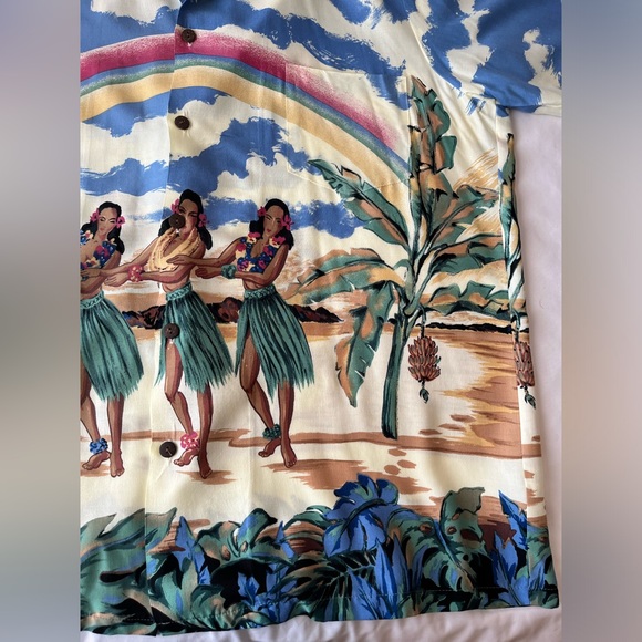 Vtg NWT Palm Bay Hawaiian Rainbow Hula Girls Aloha Rayon Shirt Size XXL Sky SS - Picture 6 of 12